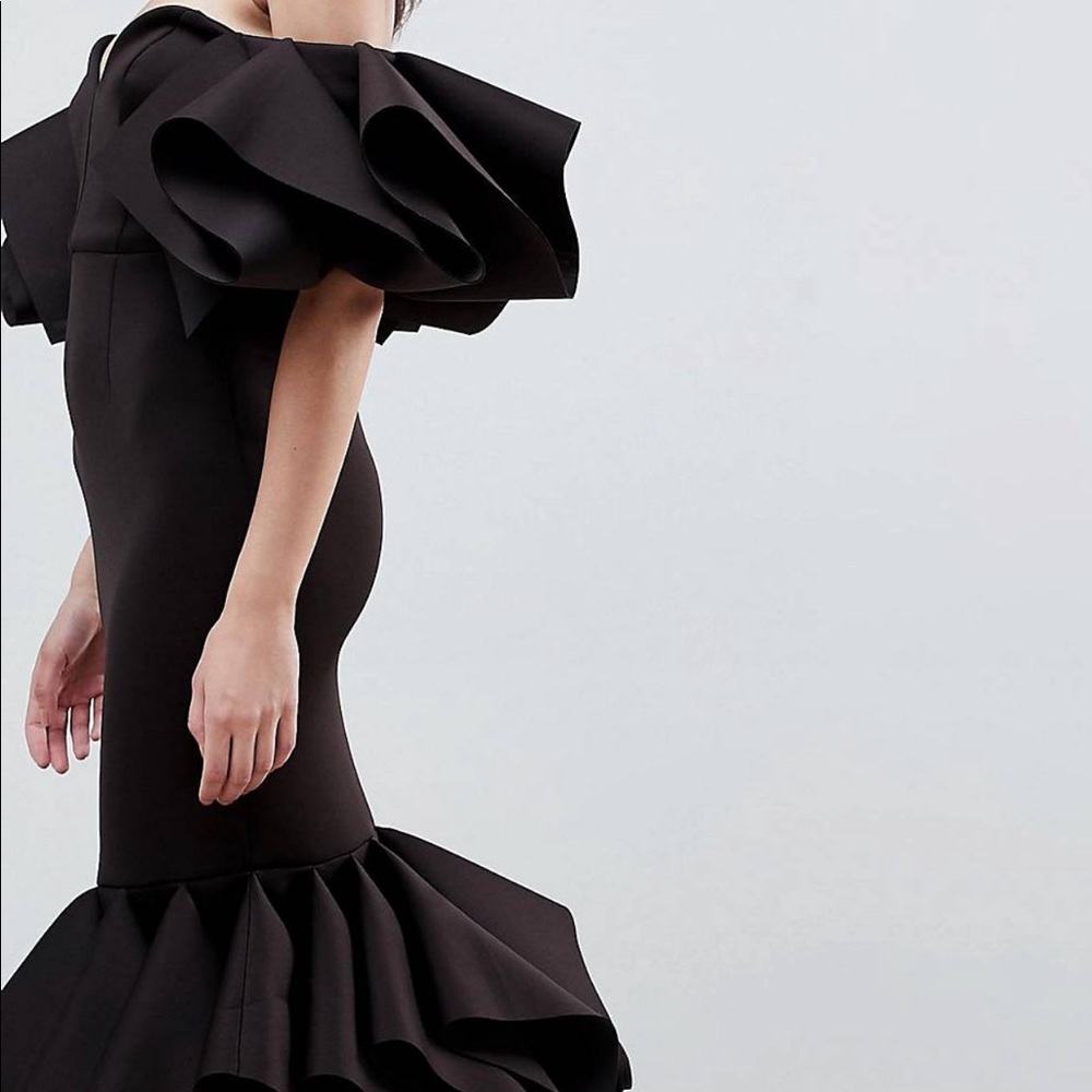 ASOS Black Off-Shoulder Ruffle Midi Dress - Picture 5 of 6